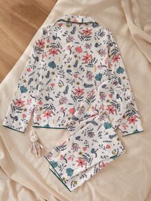 French Country Style Floral Print Teen Girls Pajama Set, Long Sleeve Cardigan & Long Pants 2 Pieces Set, Casual Comfortable Loungewear - Multicolor - View 3