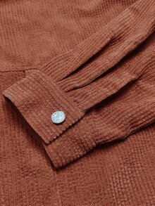 Casual Workwear Retro Corduroy Ribbed Pocket Flap Metal Button Turn-Down Collar Long Sleeve Loose Fit Men's Jacket And Coat - Brown - View 4
