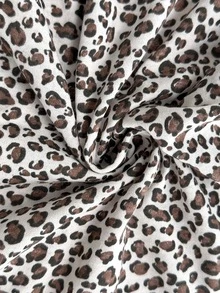 SHEIN Women 2 Pcs Leopard Pattern With Contrast Binding Detailed Button Front Sleep Shirt's And Long Pants Homewear Comfort Pajama Set For Ladies - Multicolor - View 6