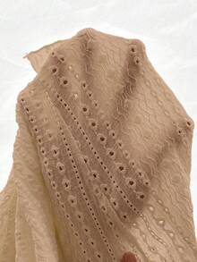 Elenzga Plus Size Brown Hollow Embroidery Fabric Deep V-Neck Short Sleeve Cinched Waist A-Line Ruffle Hem Bow Decor Blouse Elegant Casual Versatile Commute Date Party Vacation Shirt - Khaki - View 6
