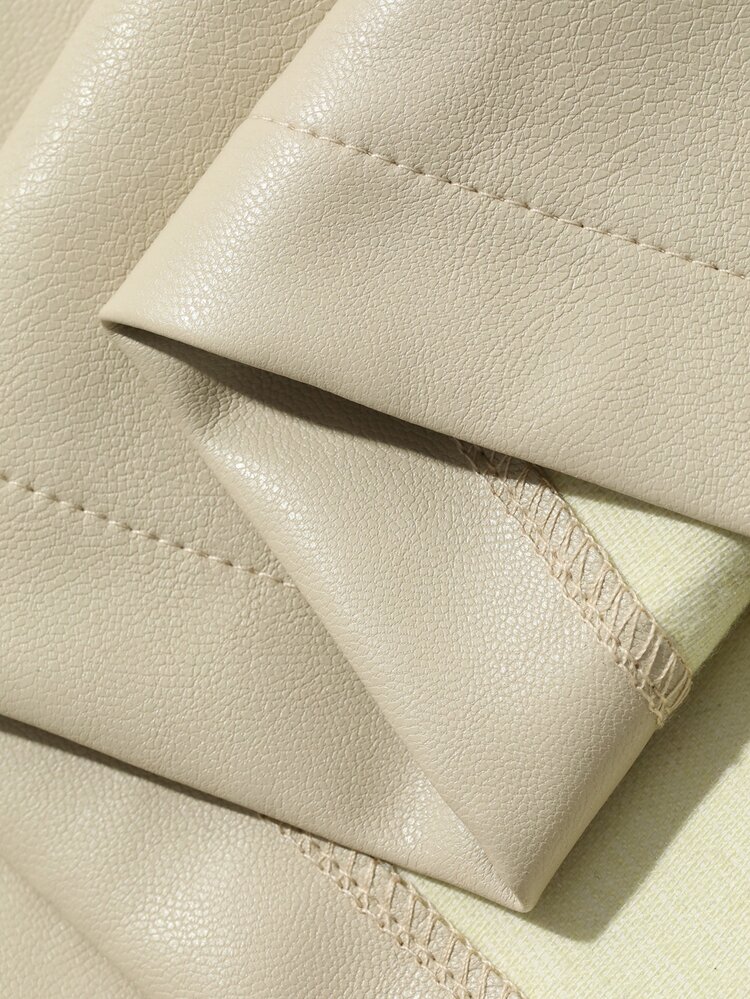 Dazy Plus PU Leather Waist-Cinching Casual Spring/Autumn New Regular Jacket Winter - Apricot - View 3