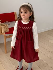 Hapijoa Young Girl Sleeveless Colorblock A-Line Cute Stylish Corduroy Pocket Tank Dress Winter - Burgundy - View 6