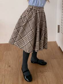 Dazy Kids Young Girl Plaid Casual Versatile Daily Skirt - Khaki - View 4