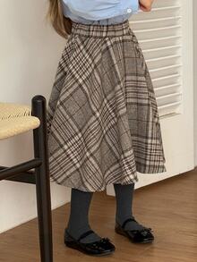 Dazy Kids Young Girl Plaid Casual Versatile Daily Skirt - Khaki - View 3