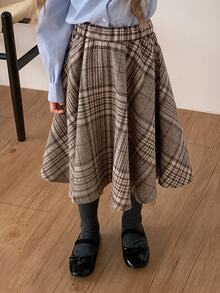 Dazy Kids Young Girl Plaid Casual Versatile Daily Skirt - Khaki - View 6