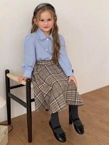 Dazy Kids Young Girl Plaid Casual Versatile Daily Skirt - Khaki - View 1
