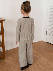 Hapijoa Young Girl Button Ruffle Hem Sweatshirt And Pants Set Hoodies Fall - Light Grey - View 2