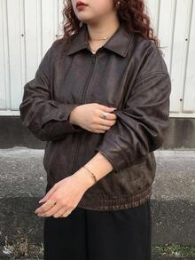 Dazy Plus Women's Brown Winter Casual Hiking Vintage Style Short Faux Leather Jacket,Plus Size Regular Fit Bomber Jacket,Spring & Autumn Fall Women Coats - Brown - View 11