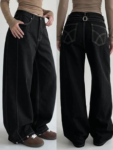 DAZY Women's Casual Daily Denim Jeans With Pockets And Buttons - Black - View 1
