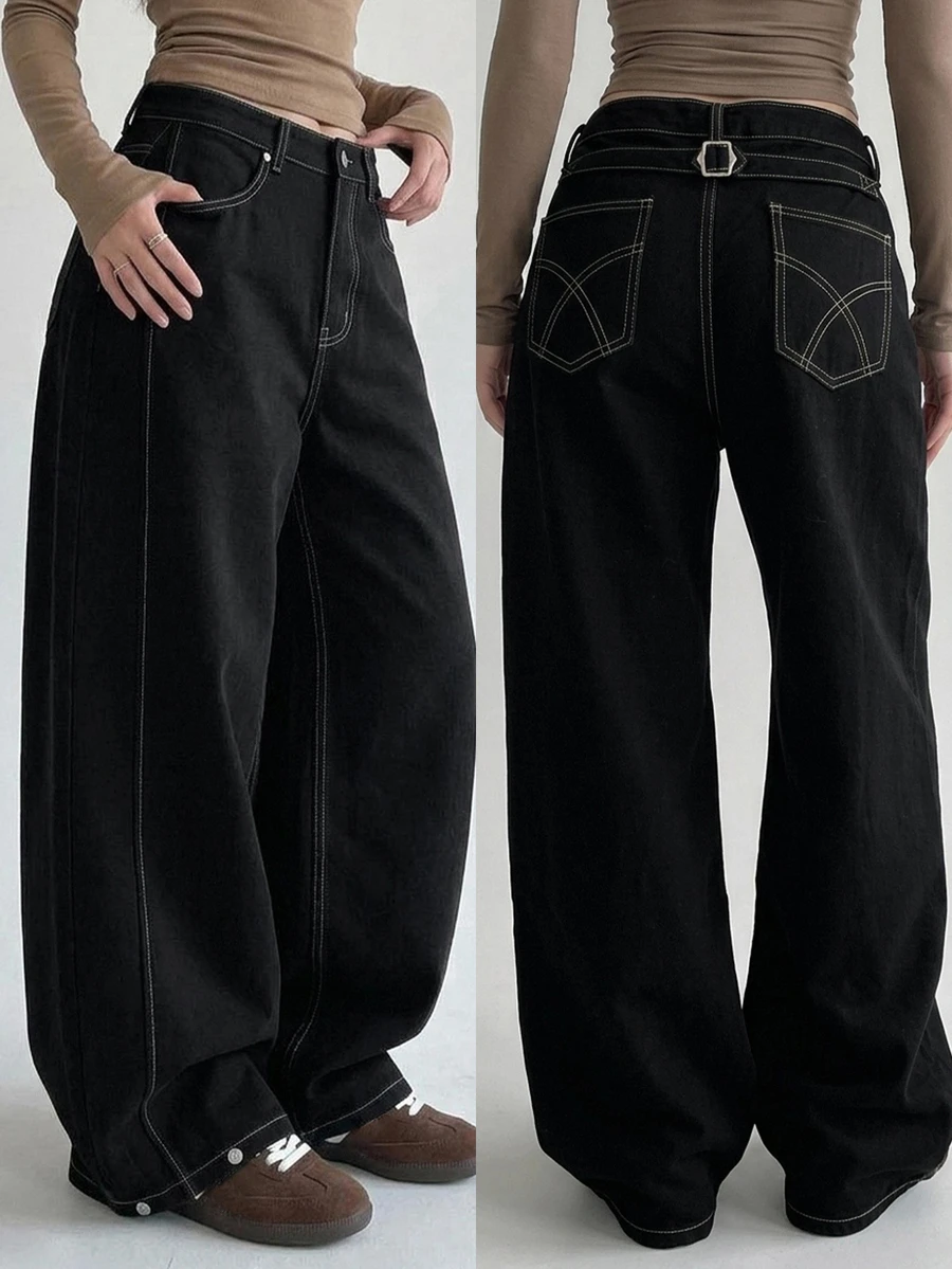 DAZY Women's Casual Daily Denim Jeans With Pockets And Buttons - Black - View 1