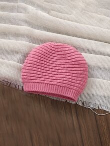 對比色塊蝴蝶結提花針織新生兒連身衣套裝，圓領長袖連身衣搭配同款針織帽，胯部按扣方便更換尿布，柔軟紋理面料，女嬰春秋冬裝，甜美公主風，適合家庭聚會、旅行、度假與日常穿著 - 粉色 - 查看 5