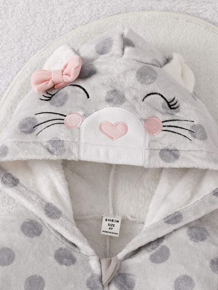Girls' Cute Hooded Circle Pattern Design Autumn/Winter Pajamas, Soft Skin-Friendly Fabric, Comfortable Home Wear For Young Girl, Promoting Healthy Growth And Sleep - Multicolor - View 6