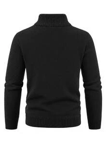 Manfinity CasualKnits 男士秋冬羅紋拉鍊長袖針織開襟衫 - 黑色 - 查看 2