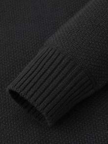 Manfinity CasualKnits 男士秋冬羅紋拉鍊長袖針織開襟衫 - 黑色 - 查看 4