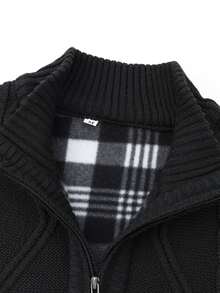 Manfinity CasualKnits 男士秋冬羅紋拉鍊長袖針織開襟衫 - 黑色 - 查看 3