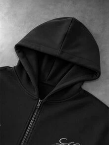 Manfinity EMRG Men's Plus Size Letter Print Casual Daily Wear Hoodie - Black - View 3