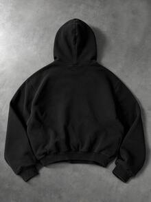 Manfinity EMRG Men's Plus Size Letter Print Casual Daily Wear Hoodie - Black - View 2