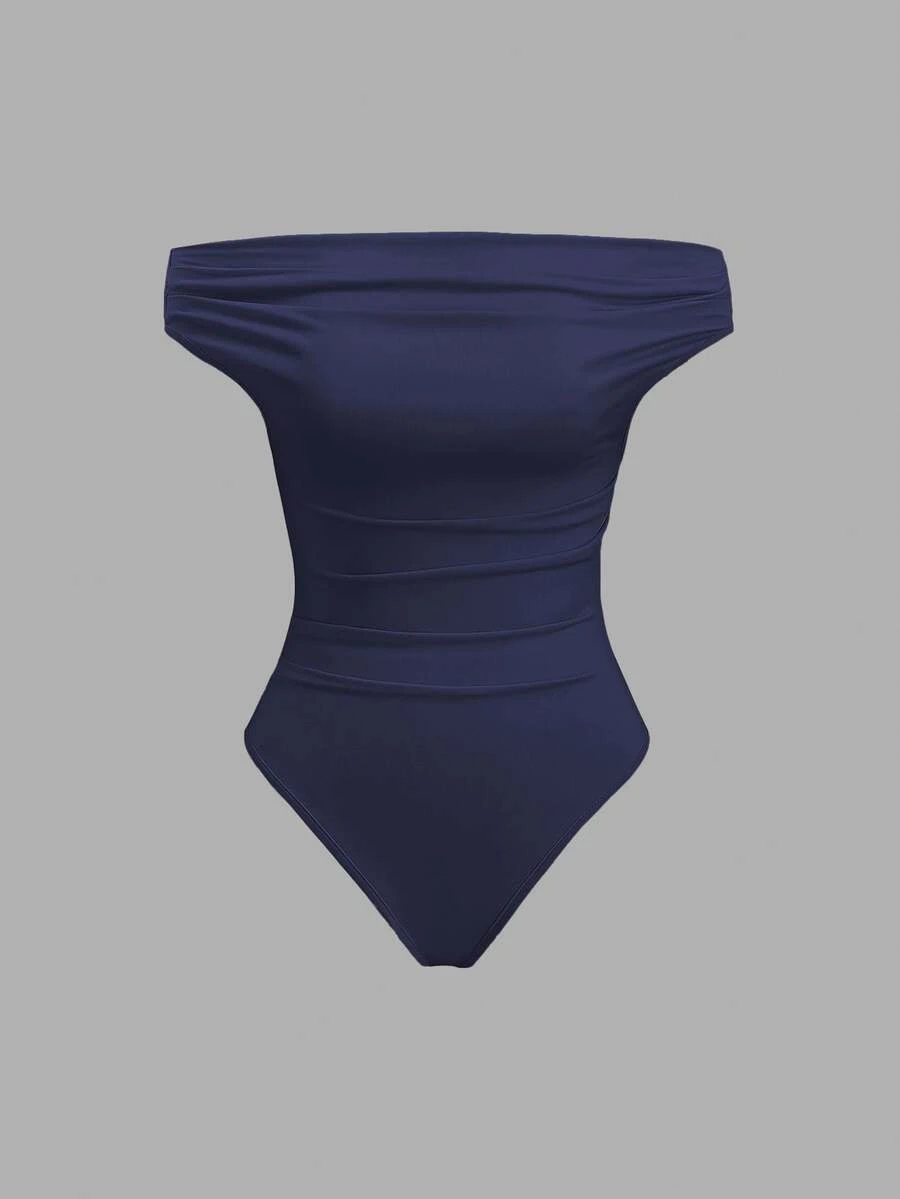 Sweetra 1pc Off-The-Shoulder Fitted & Comfy Bodysuit, Versatile - Dusty Blue - View 1
