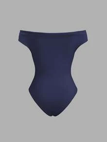 Sweetra 1pc Off-The-Shoulder Fitted & Comfy Bodysuit, Versatile - Dusty Blue - View 2