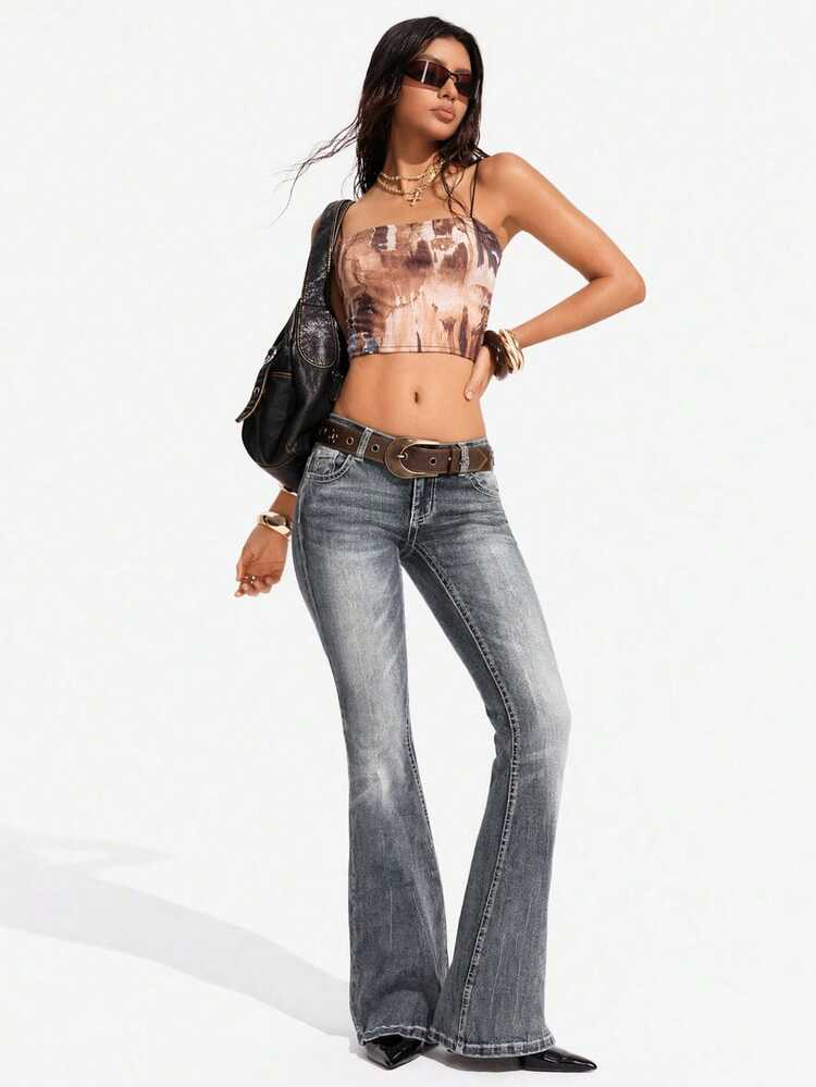 Flexra Tall Women's Casual Versatile Flare Leg Denim Jeans With Pockets - Dusty Blue - View 5