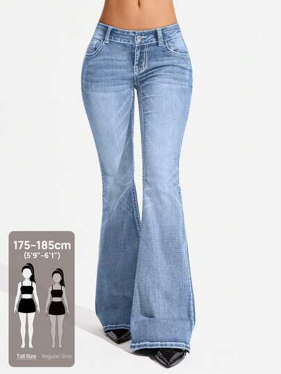 Flexra Tall Jeans de mezclilla casuales para mujer para uso diario y viajes con bolsillos y botones