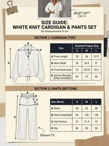 SHEIN Pearl Button Soft Knit V Neck Cardigan & Wide Leg Pants Set - White - View 9
