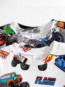 [8 Sets Randomly Send 2 Sets]Baby Boys Pajamas Cute Car Print Short Sleeve Long Pants Knit Comfortable Soft Snug Fit Sleepwear Loungewear Set - Multicolor - View 6