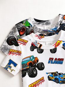 [8 Sets Randomly Send 2 Sets]Baby Boys Pajamas Cute Car Print Short Sleeve Long Pants Knit Comfortable Soft Snug Fit Sleepwear Loungewear Set - Multicolor - View 7
