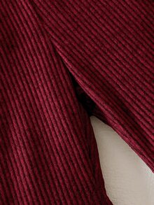 SHEIN Playful Pals Baby Girls Infant (Girl) Fall Winter Casual T-Shirt 2pcs Set Front Black Ribbon Bow Design Asymmetrical Pullover High Neck Knitted Ribbed Brushed - Burgundy - View 7
