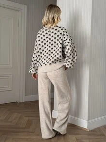 SHEIN Star Pattern Hairy Knit Button Front Cardigan - Grey - View 2
