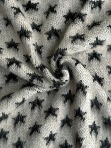 SHEIN Star Pattern Hairy Knit Button Front Cardigan - Grey - View 9