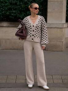 SHEIN Star Pattern Hairy Knit Button Front Cardigan - Grey - View 7