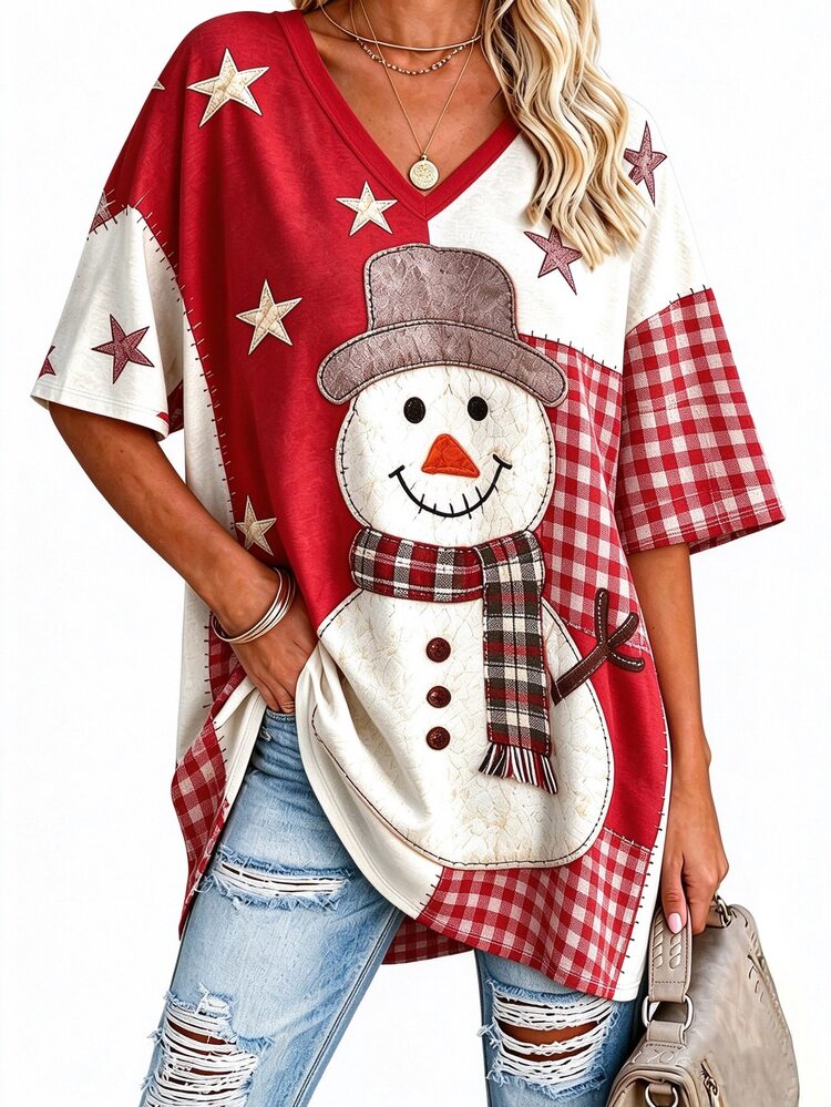Breezaya Women's Bloody Problem Solved Halloween Print V-Neck T-Shirt Christmas - Multicolor - View 3
