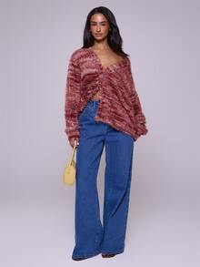 MUSERA Oversized Textured Cardigan Spring Casual Y2k 90's Stripe Oversized Airport Back To School Winter Everyday Office Chic Sweater Valentines Day - Multicolor - View 2