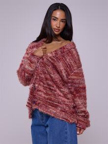 MUSERA Oversized Textured Cardigan Spring Casual Y2k 90's Stripe Oversized Airport Back To School Winter Everyday Office Chic Sweater Valentines Day - Multicolor - View 3