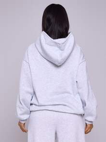 MUSERA Logo Text Embroidery Patch Oversized Hoodie Relaxed Sweatshirt Back To School Cosy Cute Casual Every Streetwear Grey Summer Vacation Holiday - Light Grey - View 4