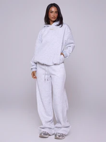 MUSERA Logo Text Embroidery Patch Oversized Hoodie Relaxed Sweatshirt Back To School Cosy Cute Casual Every Streetwear Grey Summer Vacation Holiday - Light Grey - View 2