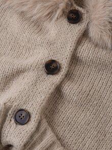 Solivie Women's Fall/ Cardigan Sweater, Khaki Color Patchwork Fur Collar Sweater Going Out Office Tops Casual Blouses Elegant Women's Blouses - Khaki - View 5
