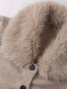 Solivie Women's Fall/ Cardigan Sweater, Khaki Color Patchwork Fur Collar Sweater Going Out Office Tops Casual Blouses Elegant Women's Blouses - Khaki - View 7