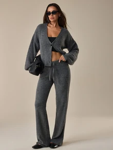 SHEIN Colorblock Fuzzy Knit High Neck Sweater - Grey - View 4