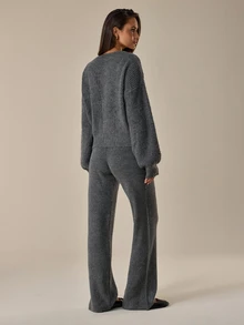 SHEIN Colorblock Fuzzy Knit High Neck Sweater - Grey - View 2