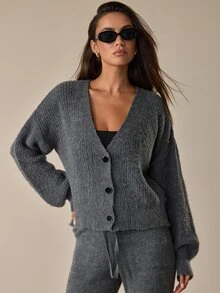 SHEIN Colorblock Fuzzy Knit High Neck Sweater - Grey - View 5