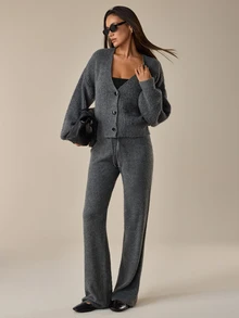 SHEIN Colorblock Fuzzy Knit High Neck Sweater - Grey - View 3