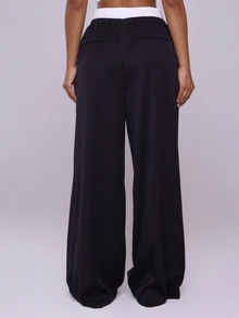 MUSERA Woven Contrast Waistband Tailored Trousers Summer Y2k Cute 90's Casual Capsule Vacation Fall Autumn Back To School Office Work - Black - View 4