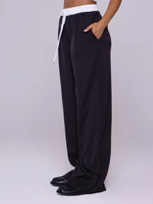MUSERA Woven Contrast Waistband Tailored Trousers Summer Y2k Cute 90's Casual Capsule Vacation Fall Autumn Back To School Office Work - Black - View 3