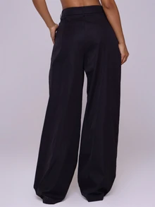 MUSERA Wide Leg Tailored Trousers Summer Elegant Old Money Classy Vacation Boho Elegant Holiday Work Office Fall Autumn Everyday Party Spring Casual - Black - View 4