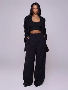 MUSERA Wide Leg Tailored Trousers Summer Elegant Old Money Classy Vacation Boho Elegant Holiday Work Office Fall Autumn Everyday Party Spring Casual - Black - View 1