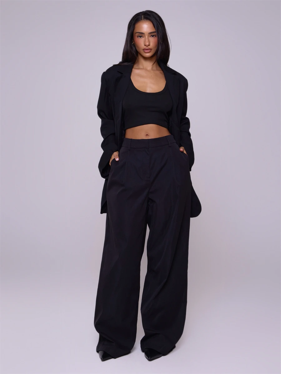MUSERA Wide Leg Tailored Trousers Summer Elegant Old Money Classy Vacation Boho Elegant Holiday Work Office Fall Autumn Everyday Party Spring Casual - Black - View 1