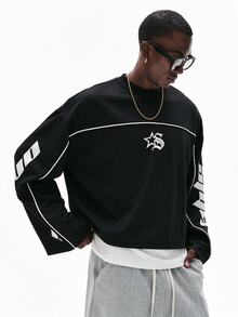 STYNVO Men's Letter Pattern Casual Daily Long Sleeve T-Shirt - Black - View 3