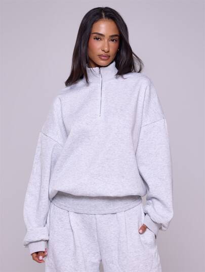 MUSERA Quarter Zip Oversized Sweatshirt Relaxed Fit Back To School Cosy Cute Casual Everyday Capsule Wardrobe Y2K Streetwear Grey Spring Holiday Summer